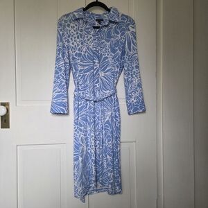 Talbots Light Blue and White Floral Long Sleeve Dress Small